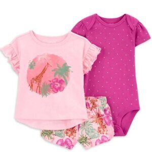NWT Carter's Baby Girl Shorts Outfit Set, 3-Piece Giraffe Size 6-9M
